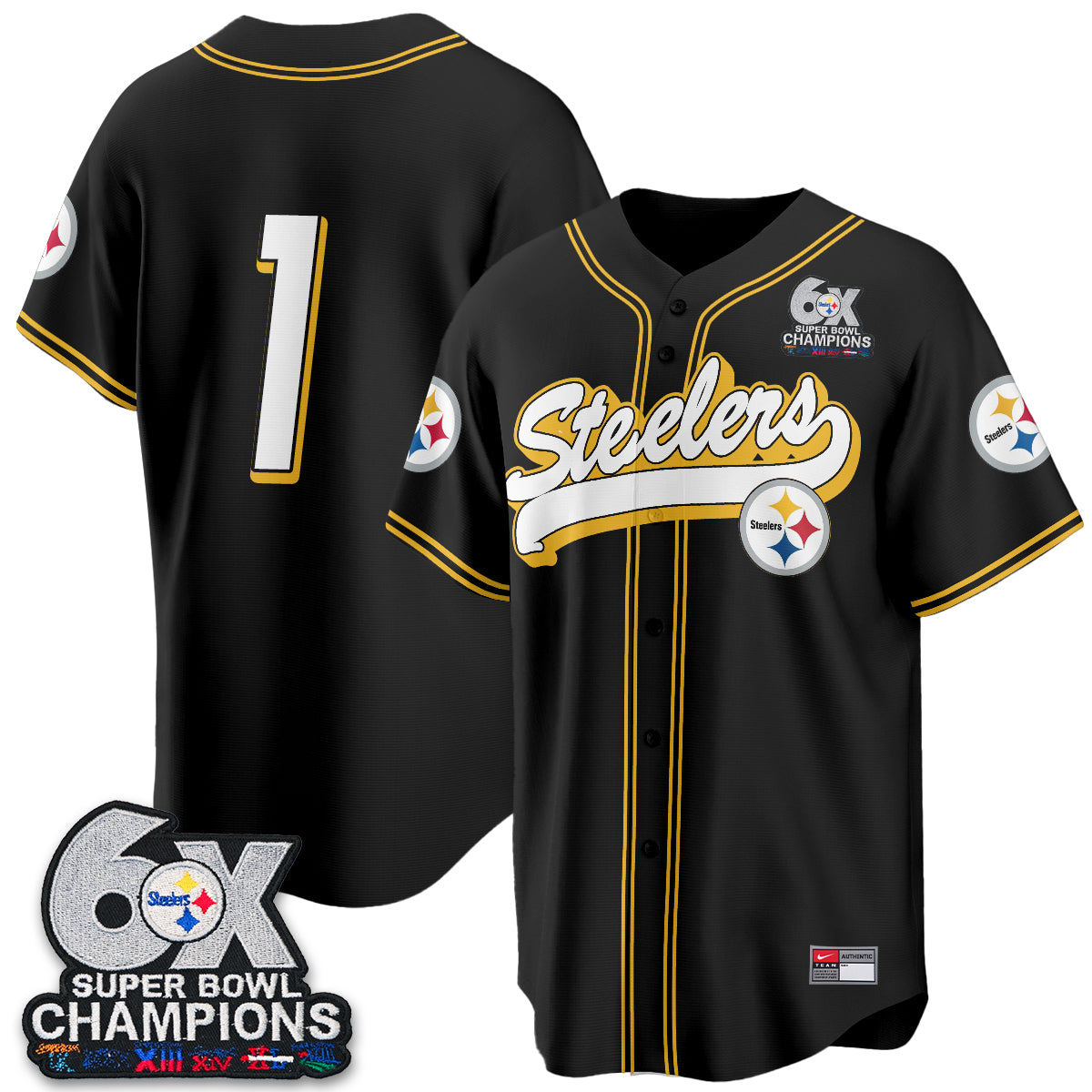 Pittsburgh Steelers 6x SBowl Baseball Vapor Jersey - Stitched