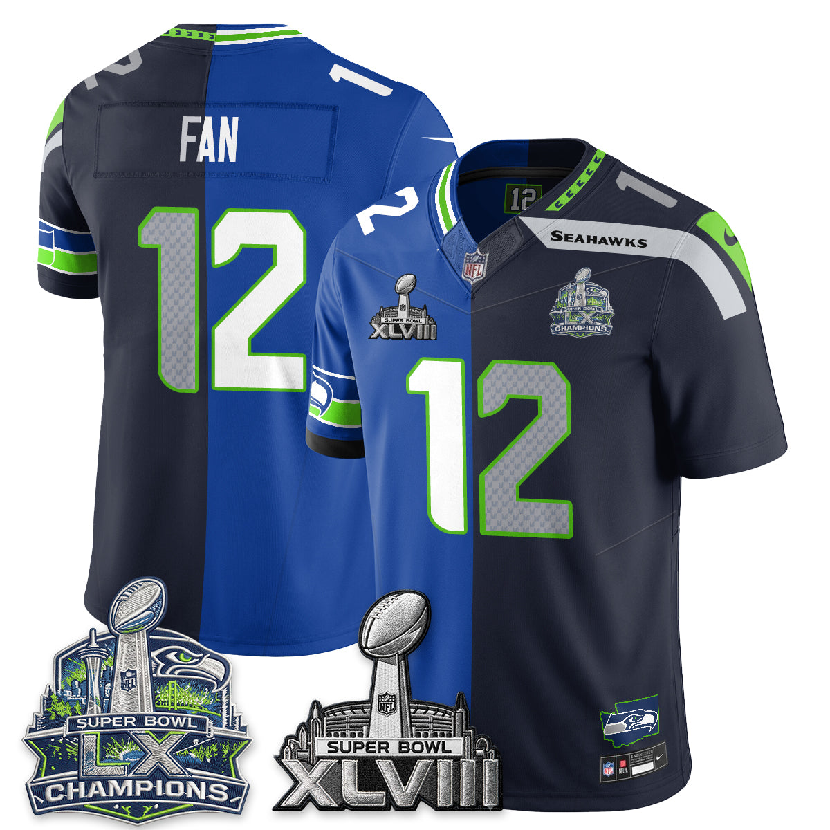 Seattle Seahawks S.Bowl Champs Split Edition Vapor Jersey - Stitch