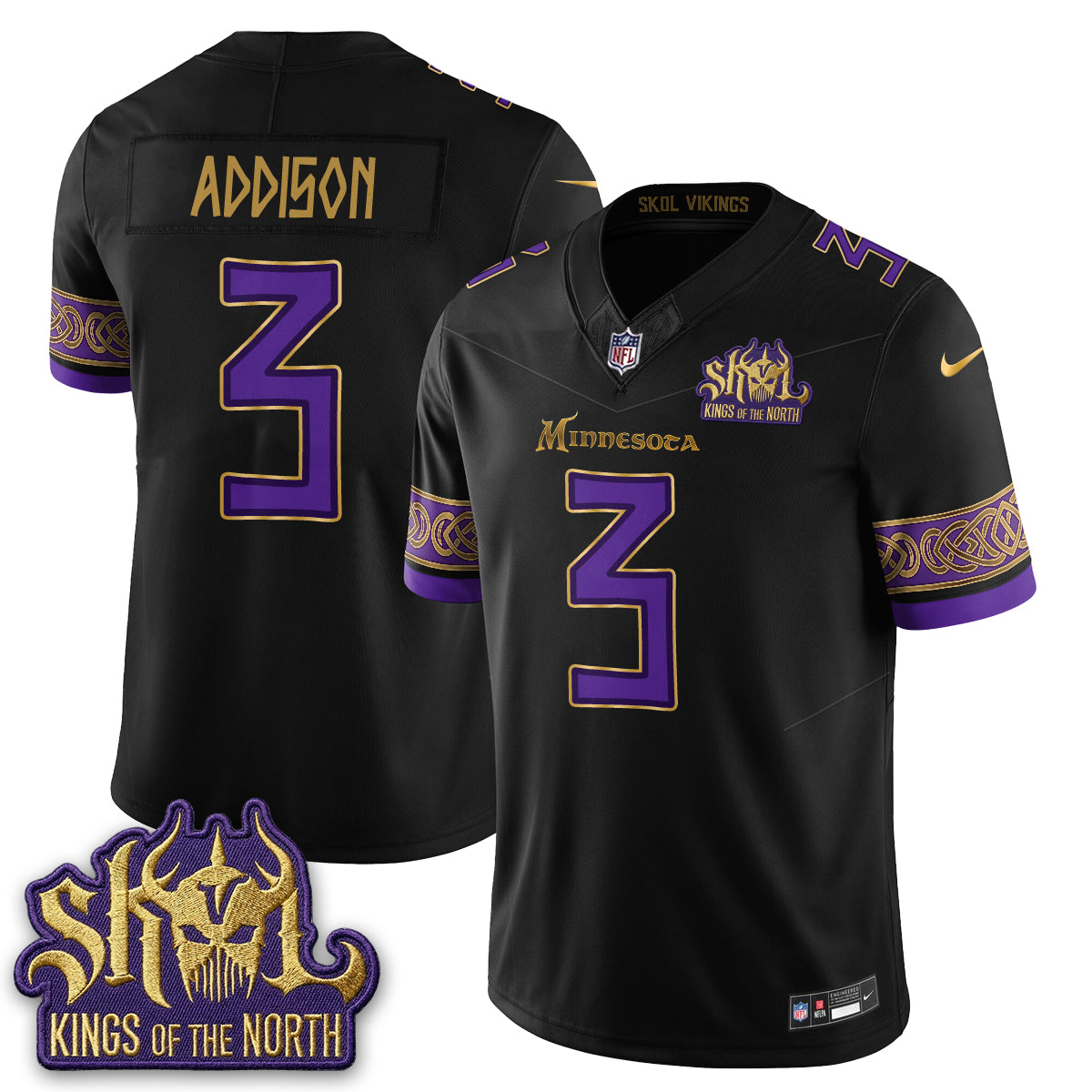 MIN Fangear Edition Warrior Skol Patch Vikings Font Vapor Jersey - Stitched