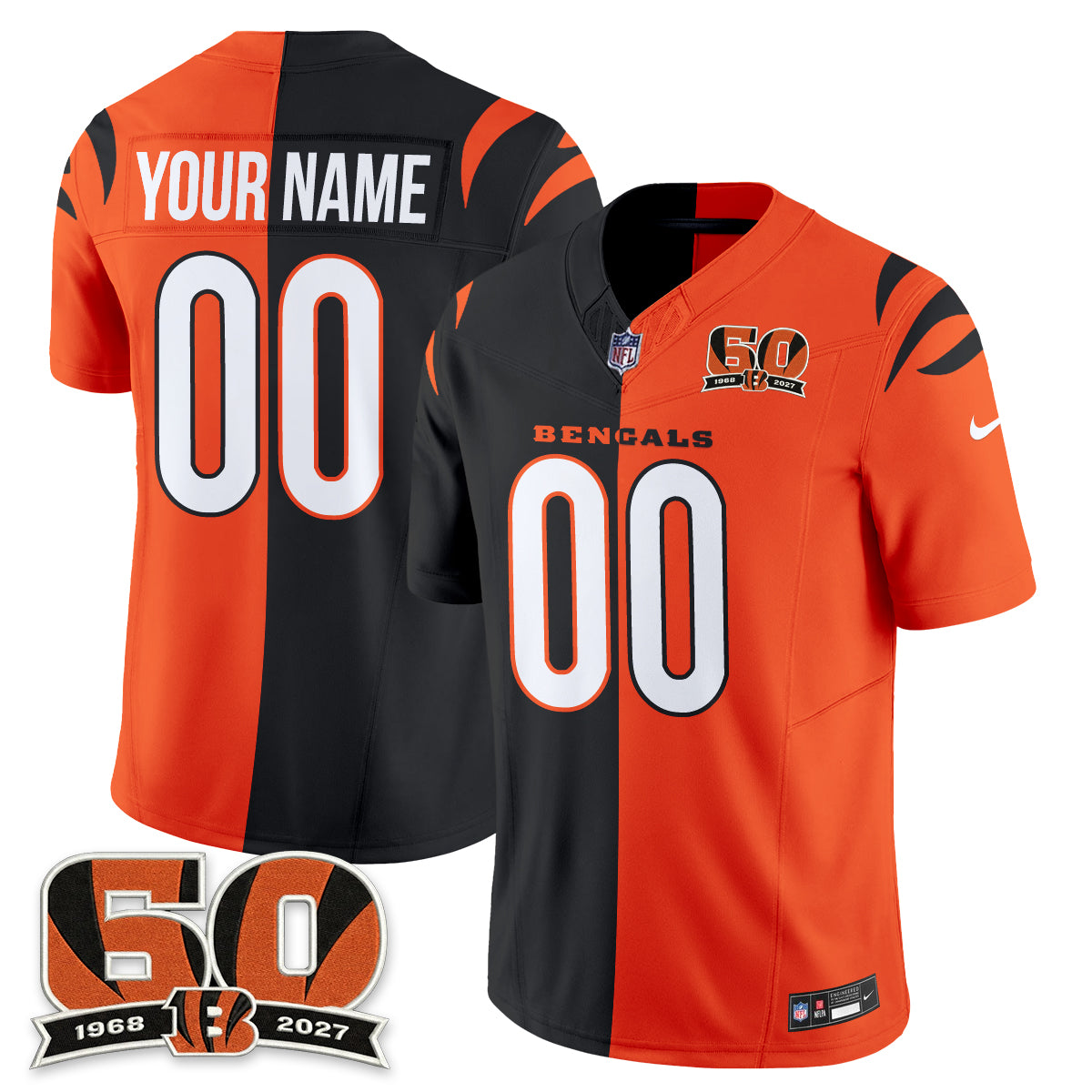 Cincinnati Bengals Split Edition Vapor Custom Jersey - Stitched