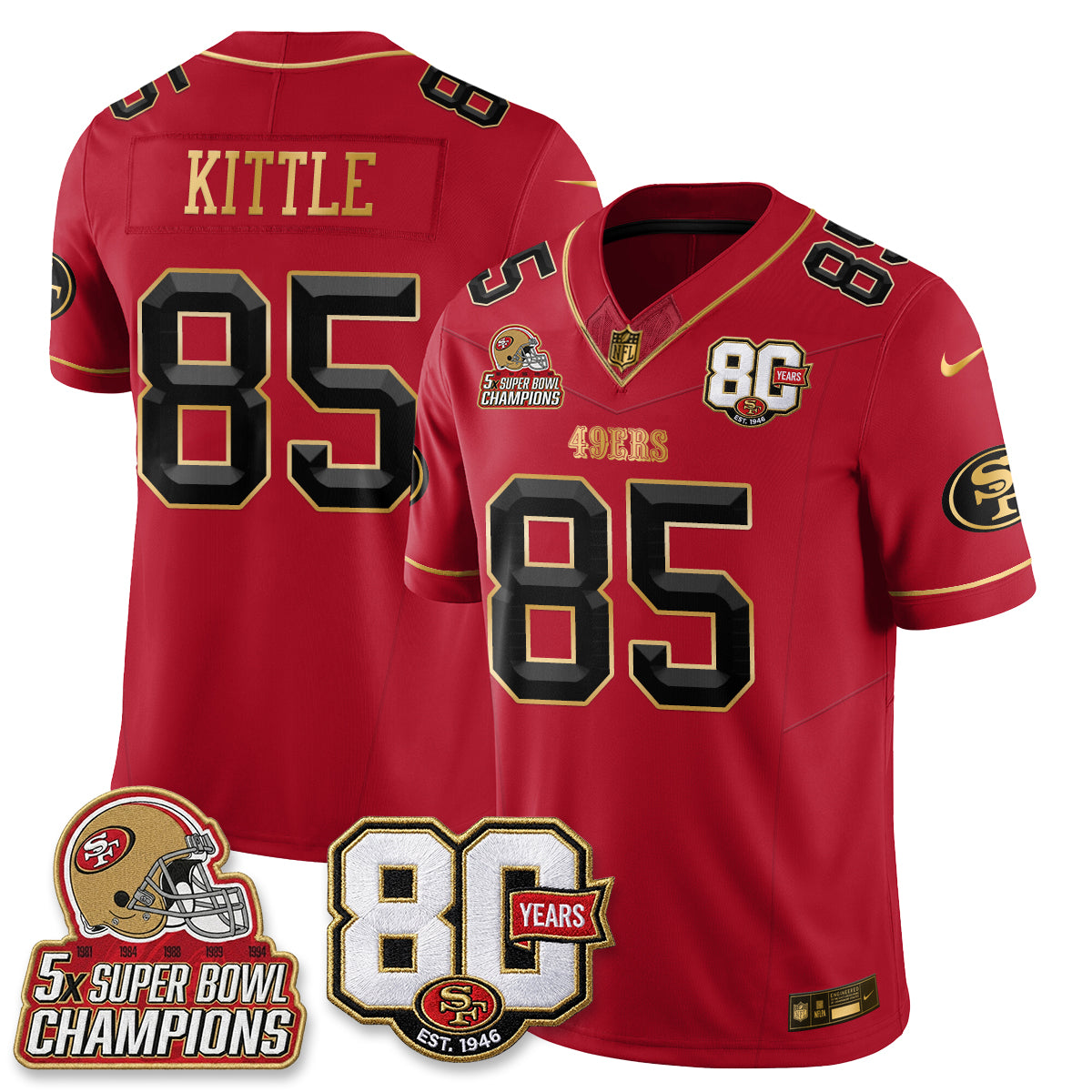 San Francisco 49ers 80 Years & 5X Champs Vapor Jersey - Stitched