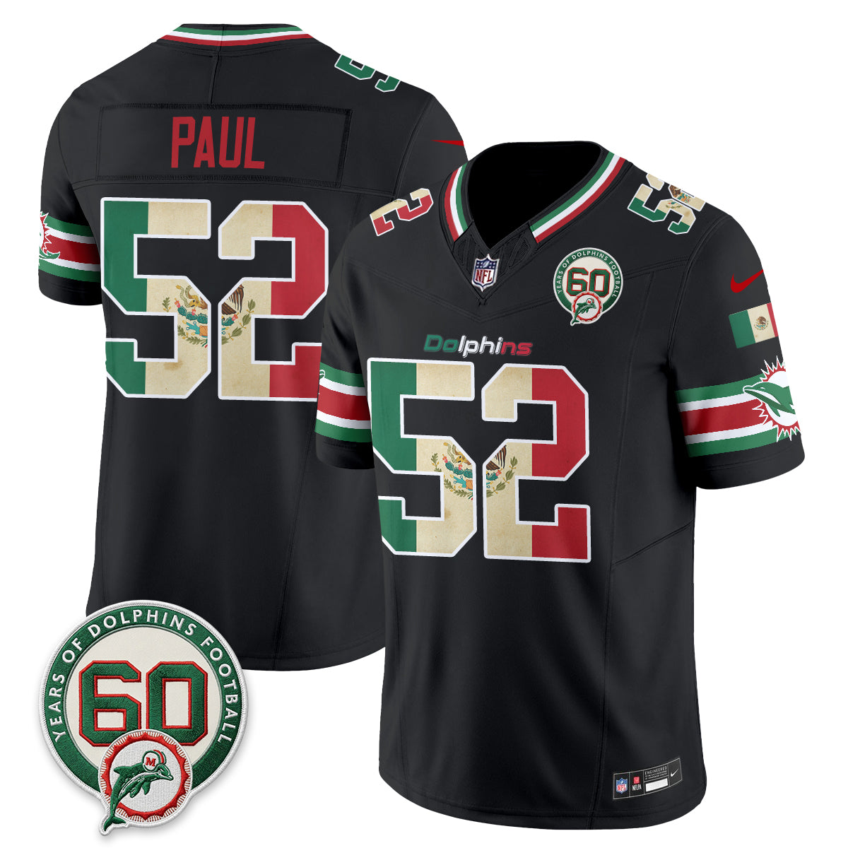 Miami Dolphins Mexico Edition Vapor Jersey - Stitched