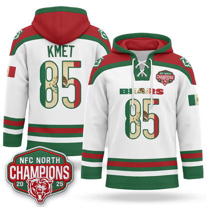 Chicago Bears 2026 Mexico NFC North Champions 2025 Patch Hockey Hoodie - Stitched