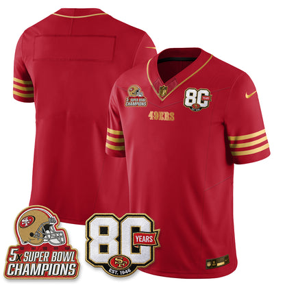 San Francisco 49ers 80 Years & 5X Champs Vapor Jersey - Stitched