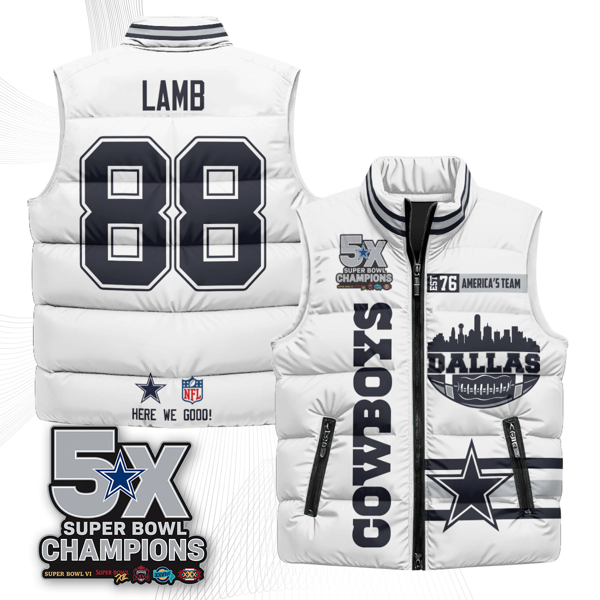 DAL "America's Team" Puffer Vest - Printed