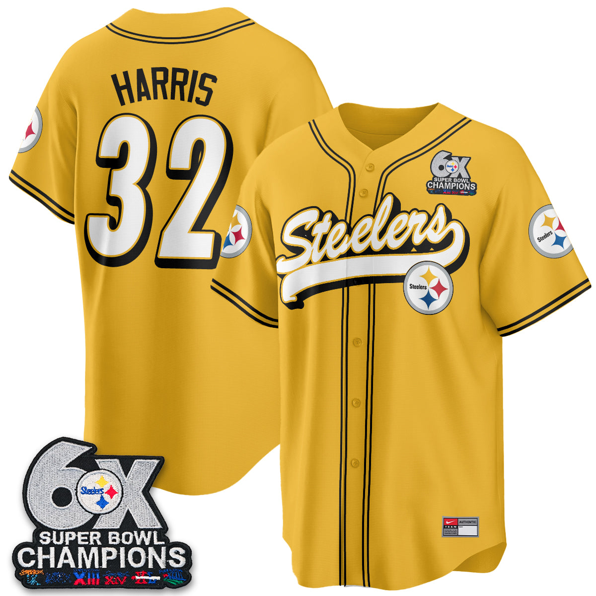 Pittsburgh Steelers 6x SBowl Baseball Vapor Jersey - Stitched