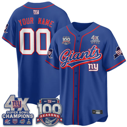 New York Giants 4X Champs & 100 Anniversary Vapor Baseball Custom Jersey V2- Stitched