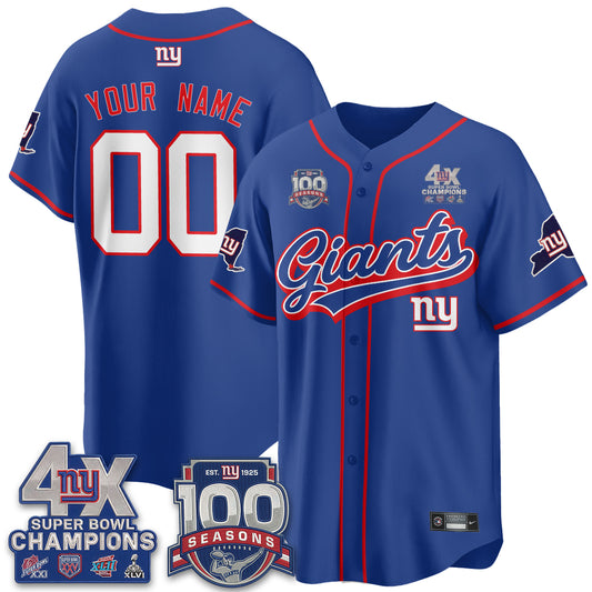 NYG 4X Champs & 100 Anniversary Vapor Baseball Custom Jersey V2- Stitched