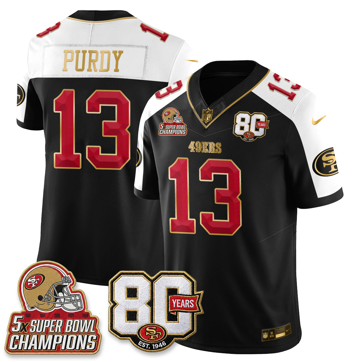 San Francisco 49ers 80 Years & 5X Champs Vapor Jersey - Stitched
