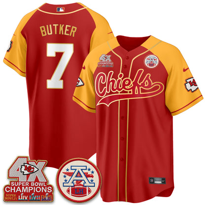Kansas City Chiefs 4X Champs Gold Trim Edition Vapor Baseball Jersey - Stitched
