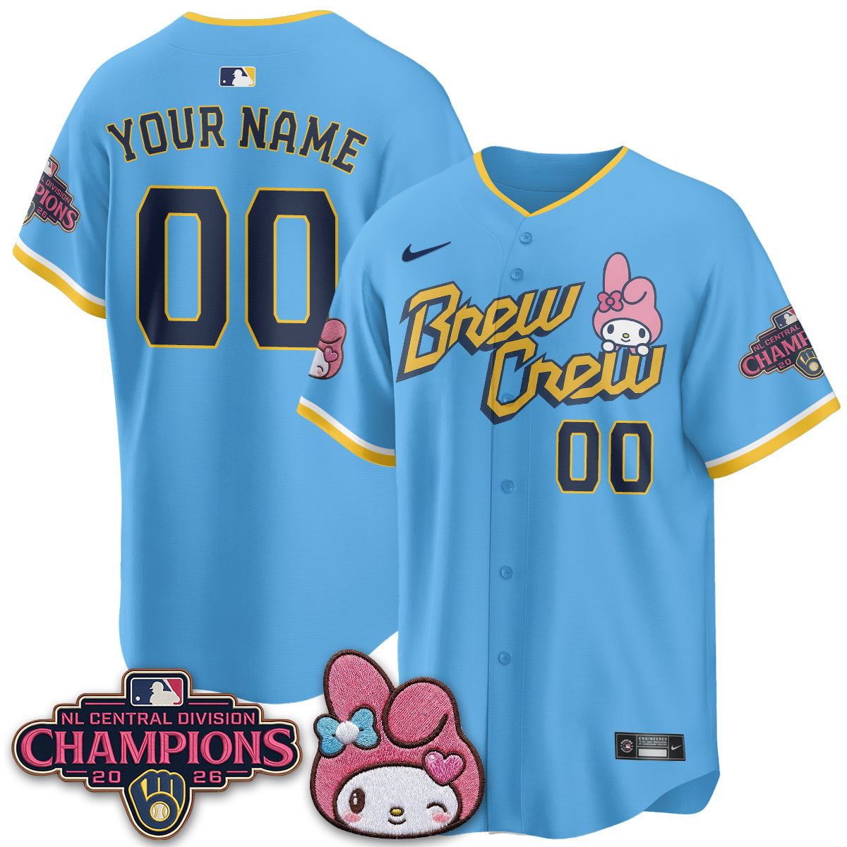 Milwaukee Brewers NL Central Champs x Pink Sanrio Friend  Vapor Custom Jersey - Stitched