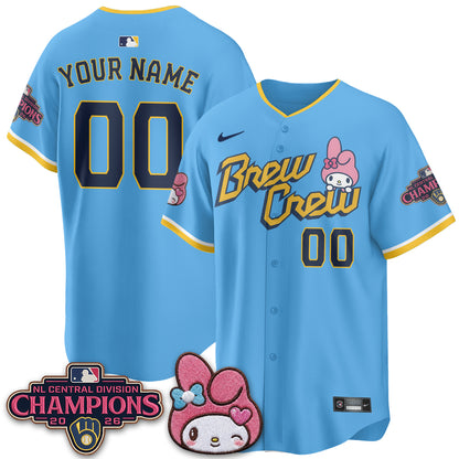 Milwaukee Brewers NL Central Champs x Pink Sanrio Friend  Vapor Custom Jersey - Stitched