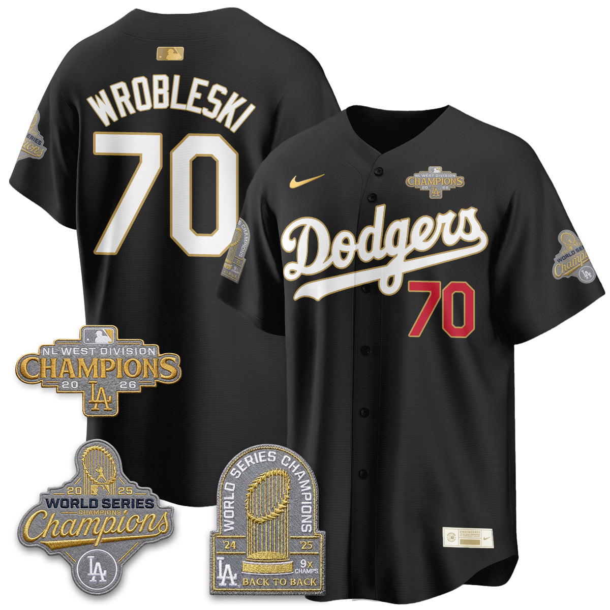 Los Angeles Dodgers 2026 NL West Champs Gold Vapor Jersey- Stitched