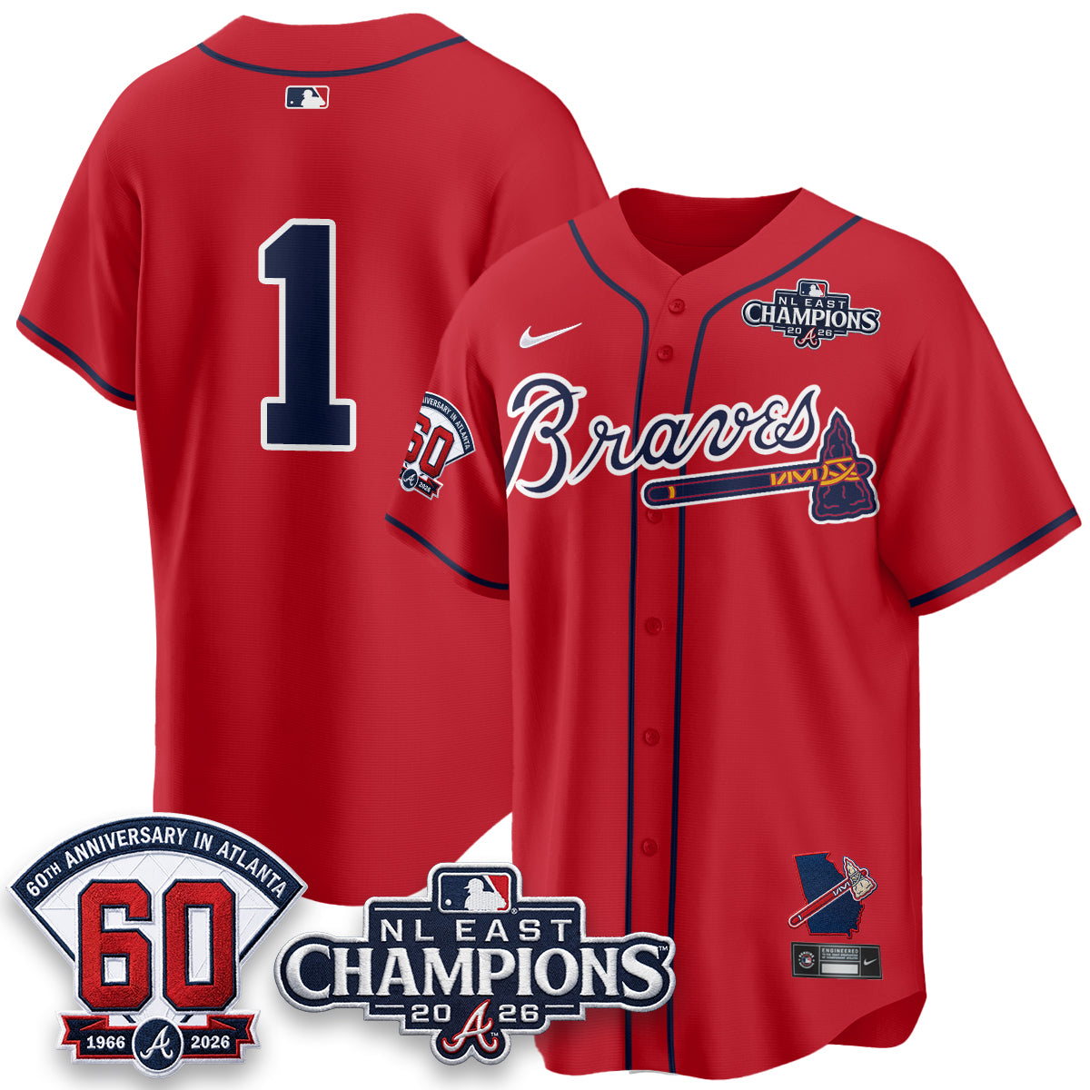 Atlanta Braves 2026 NL East Champs Vapor Jersey - Stitched