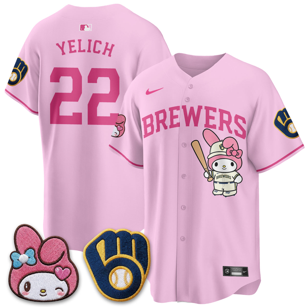 Milwaukee Brewers x Pink Sanrio Friend Edition Vapor Jersey - Stitched