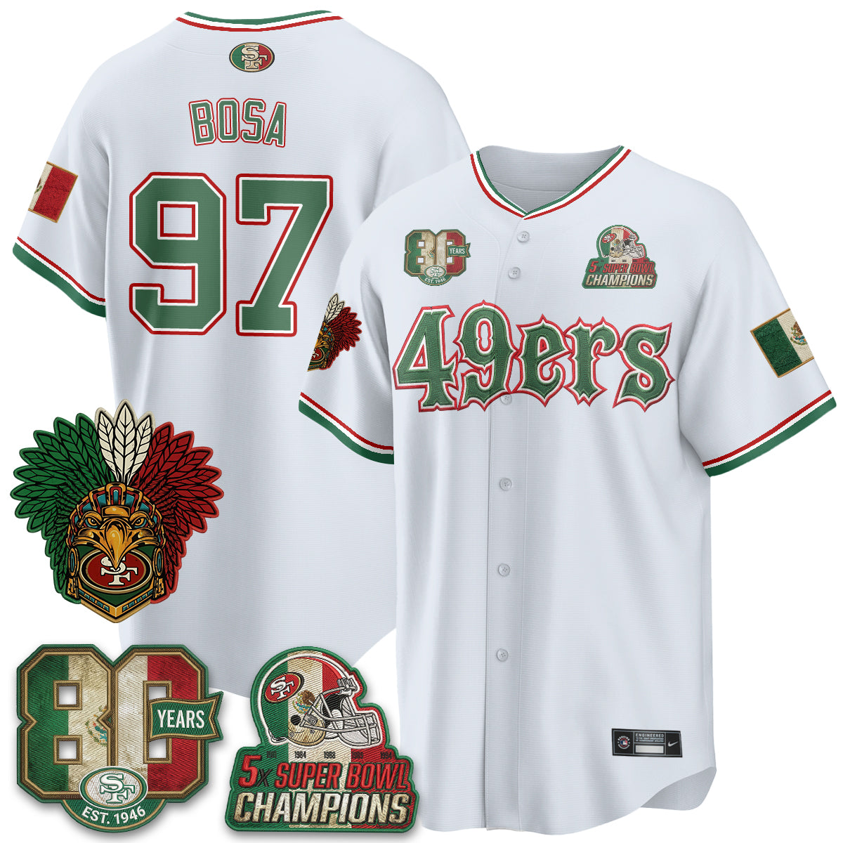 San Francisco 49ers Mexico Edition Baseball Vapor Jersey - Stitched