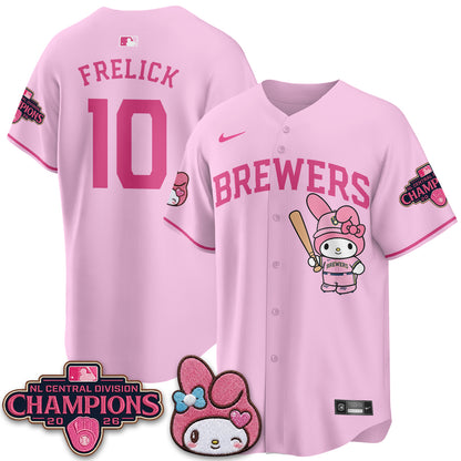 Milwaukee Brewers NL Central Champs x Pink Sanrio Friend  Vapor Jersey - Stitched