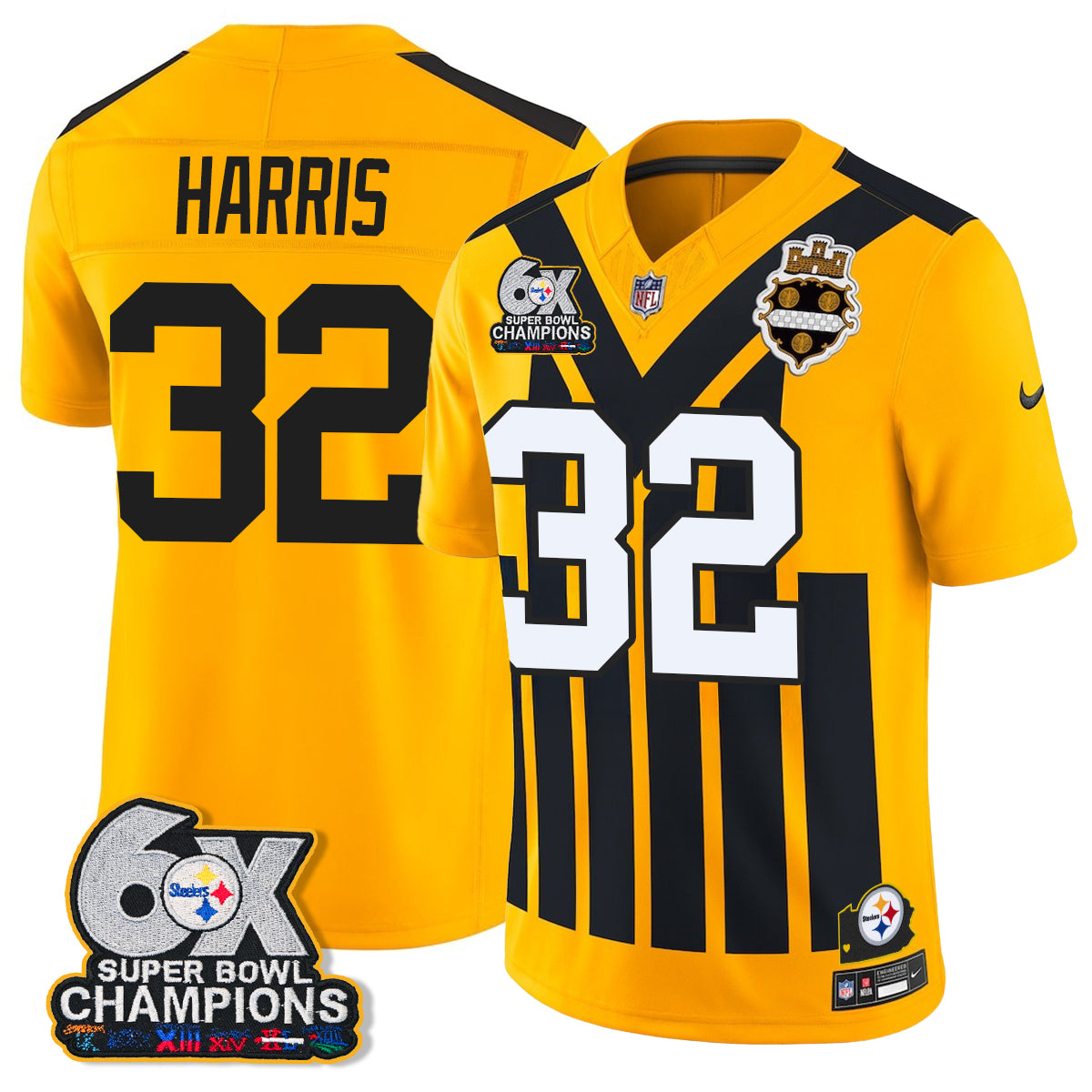 Pittsburgh Steelers 6X Champs Throwback V2 Vapor Jersey - Stitched