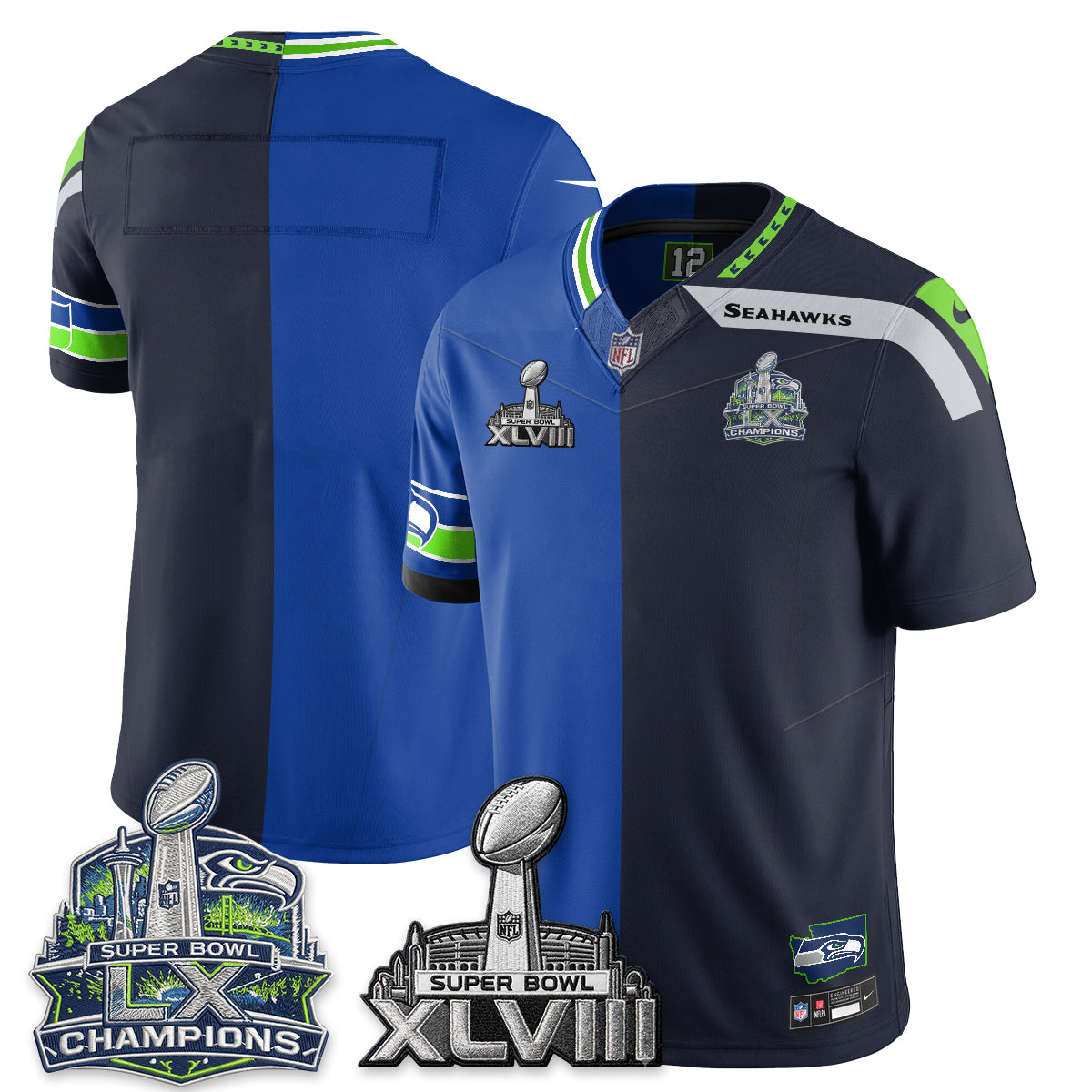 Seattle Seahawks S.Bowl Champs Split Edition Vapor Jersey - Stitch