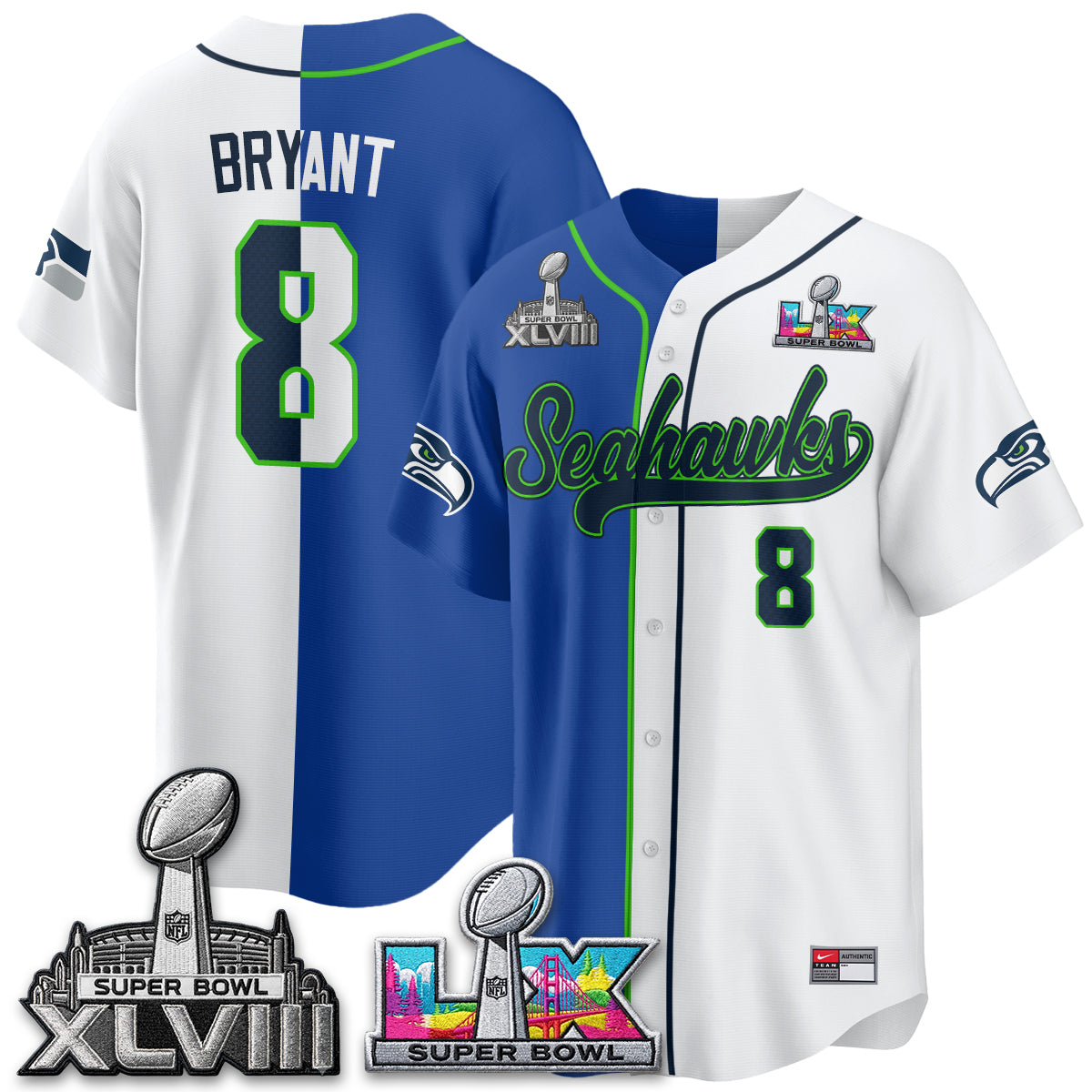 Seattle Seahawks S.Bowl Champs Split Baseball Vapor Jersey V2- Stitched