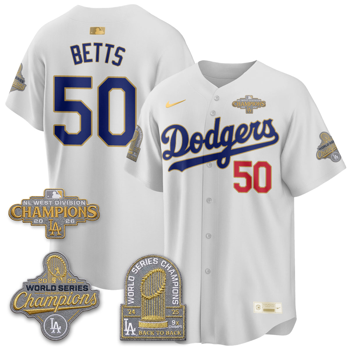 Los Angeles Dodgers 2026 NL West Champs Gold Vapor Jersey- Stitched