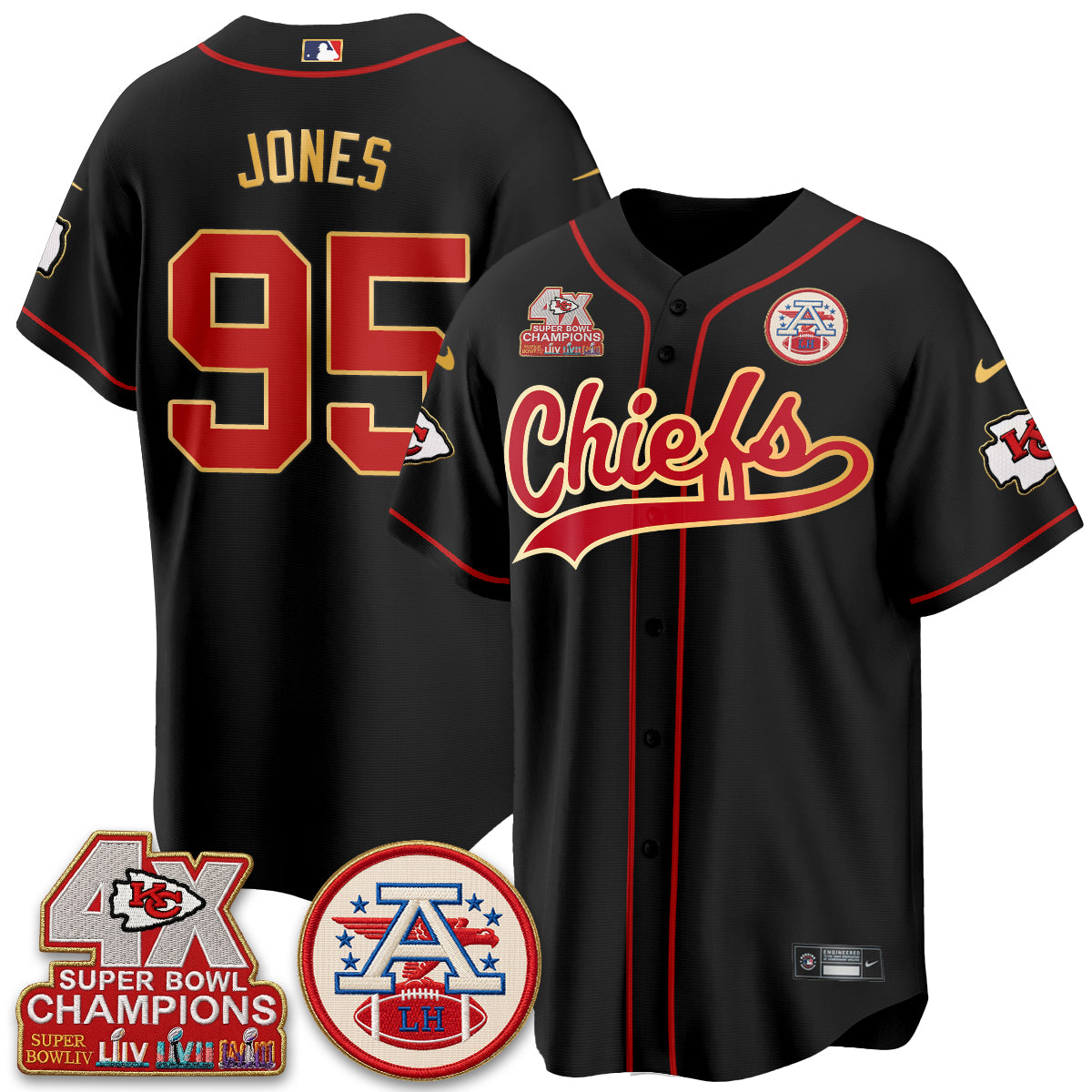 Kansas City Chiefs 4X Champs Gold Trim Edition Vapor Baseball Jersey - Stitched