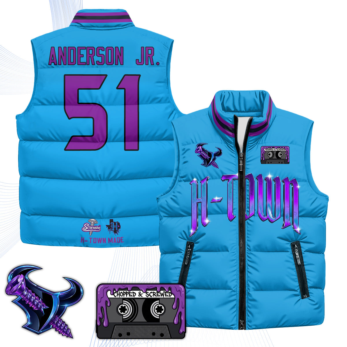 HOU "Screwcity" Puffer Vest - Printed