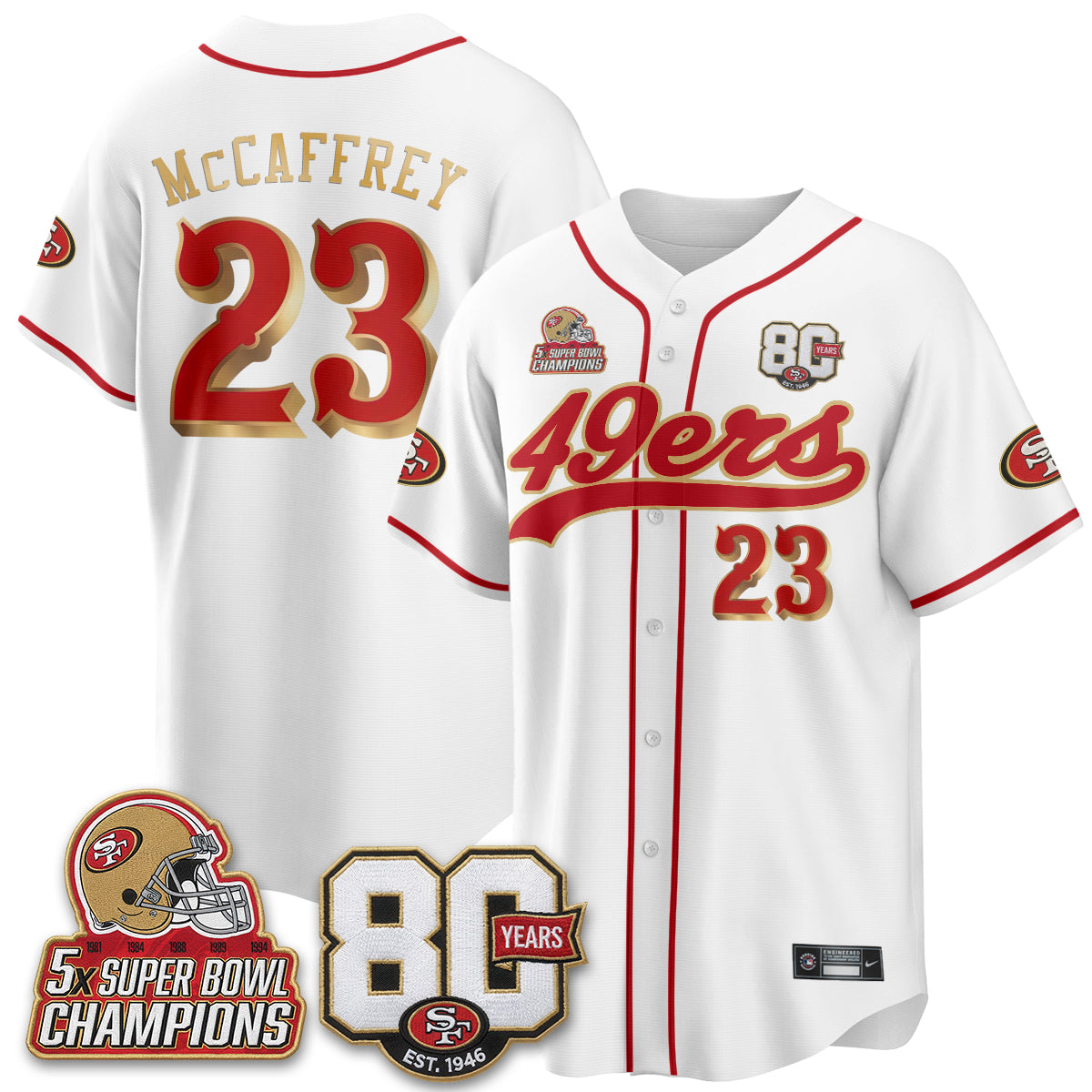 San Francisco 49ers 80 Years & 5X Champs Vapor Baseball Jersey - Stitched