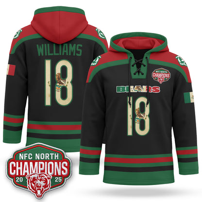 Chicago Bears 2026 Mexico NFC North Champions 2025 Patch Hockey Hoodie - Stitched