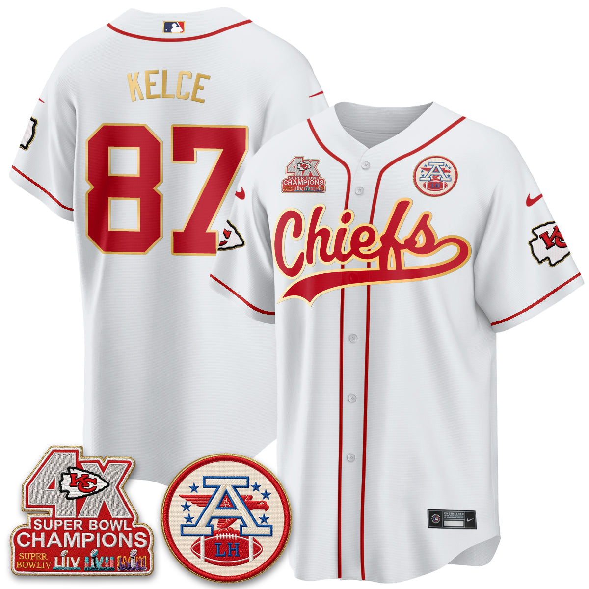 Kansas City Chiefs 4X Champs Gold Trim Edition Vapor Baseball Jersey - Stitched