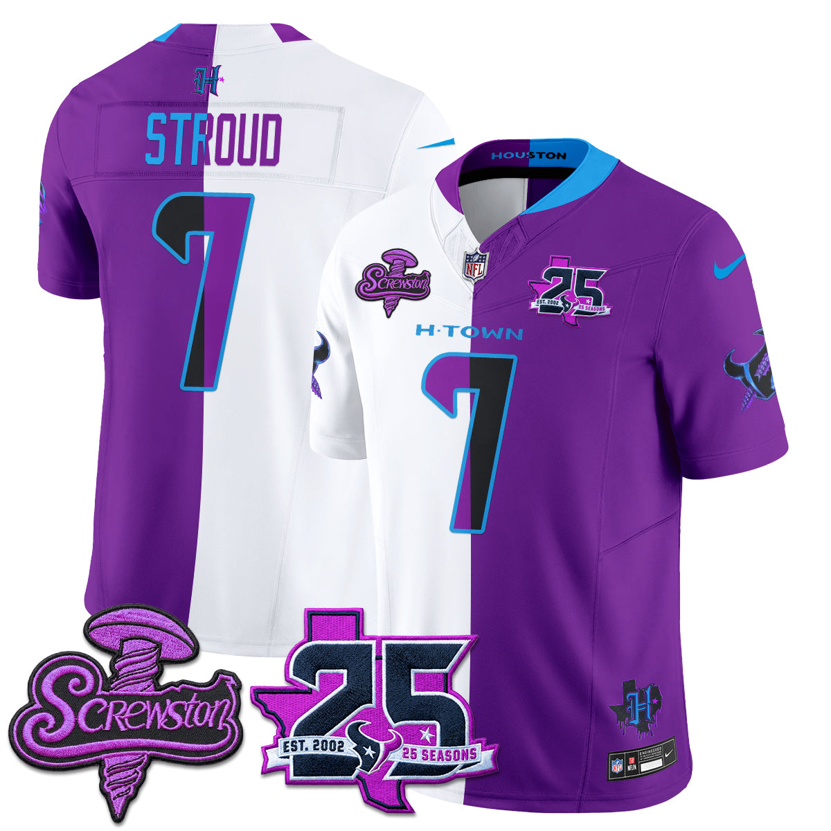 Houston Texans DJ Screw Split Vapor Jersey - Stitched