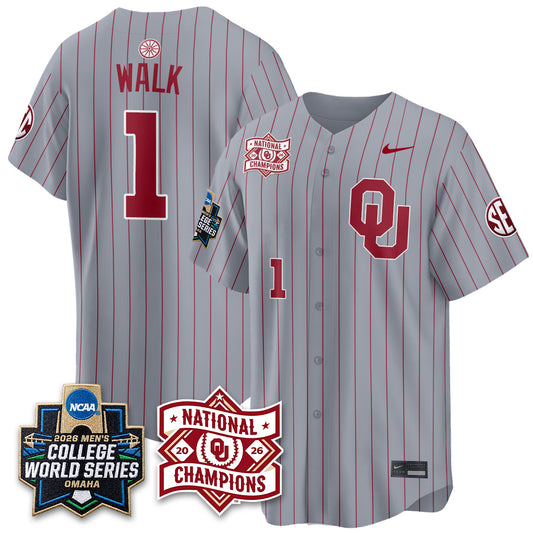 OU Nike 2026 NCAA Baseball College World Series Champions Vapor Jersey - Stitched