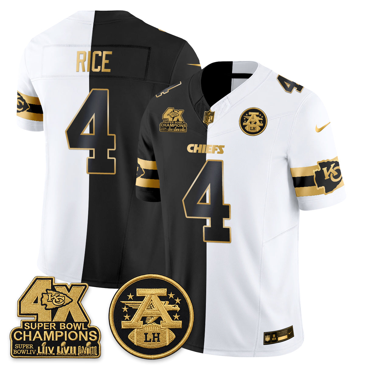 KC 4X Champs Gold Edition Vapor Jersey - Stitched