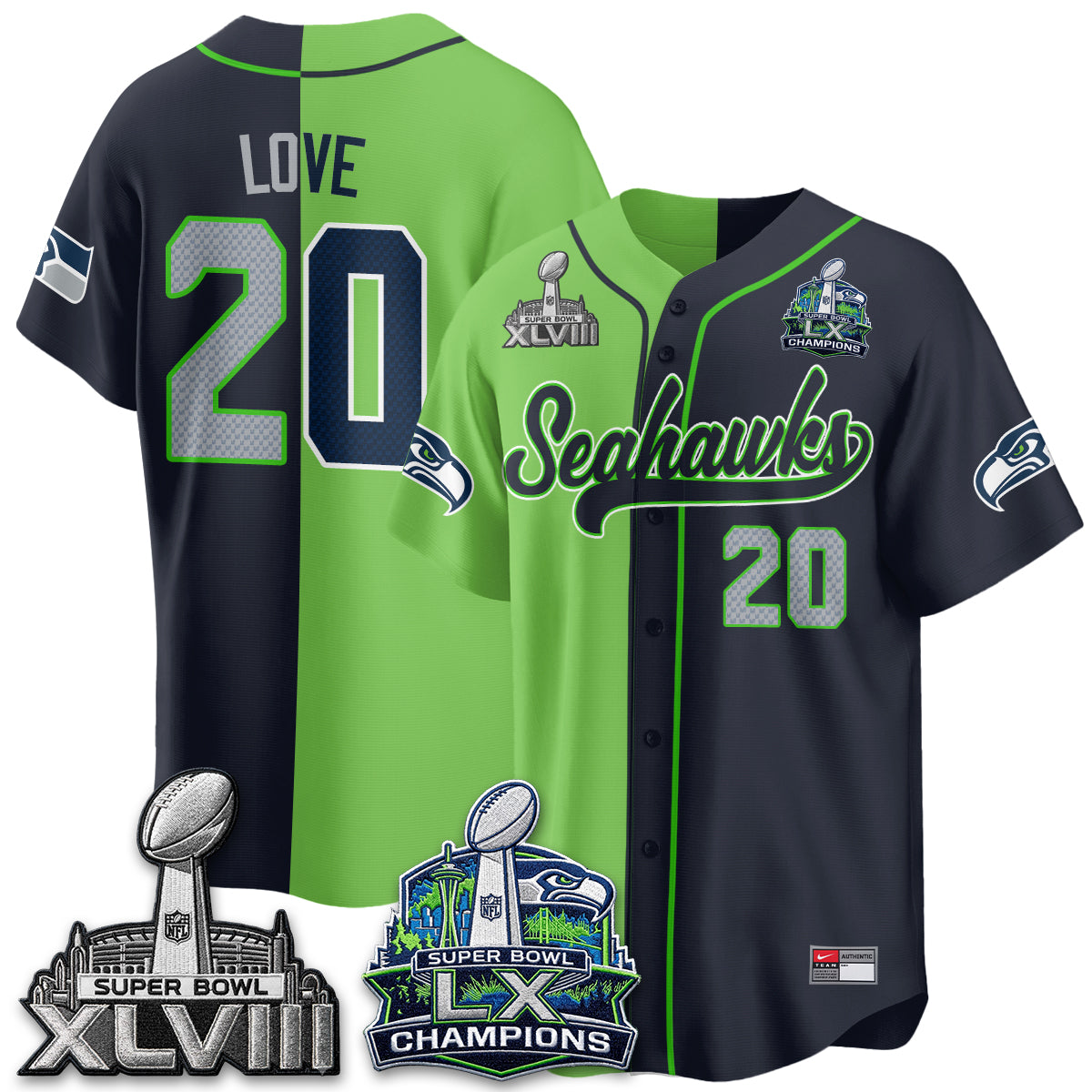 Seattle Seahawks S.Bowl Champs Split Baseball Vapor Jersey V1- Stitched