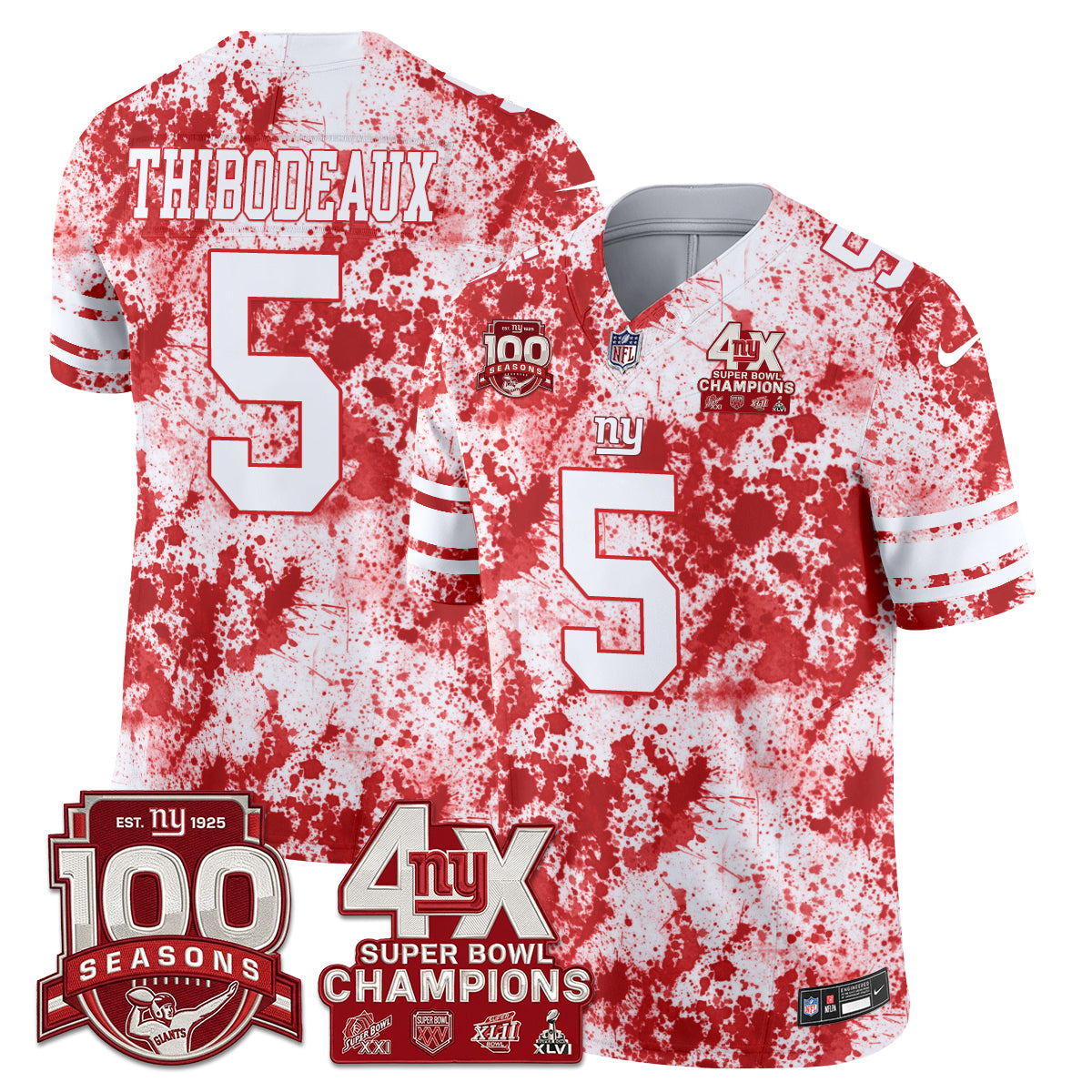 New York Giants 4X Champs Blood Splash Edition Vapor Jersey - Stitched