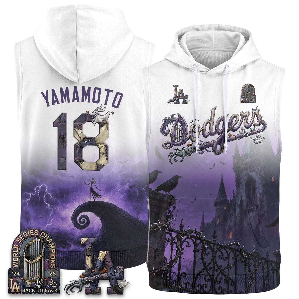 Los Angeles Dodgers Nightmare Edition Sleeveless Hoodie Tank Top - Printed