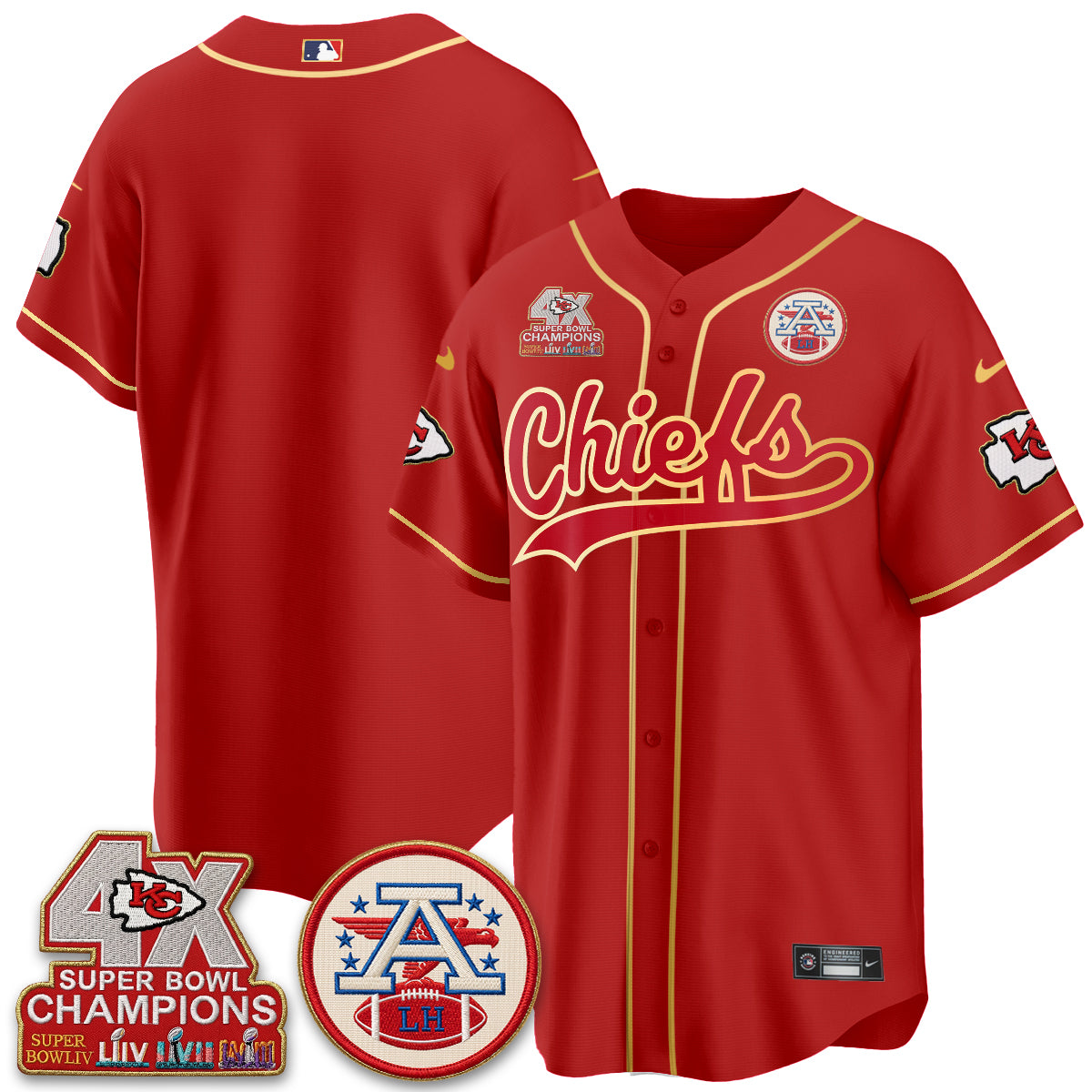 Kansas City Chiefs 4X Champs Gold Trim Edition Vapor Baseball Jersey - Stitched