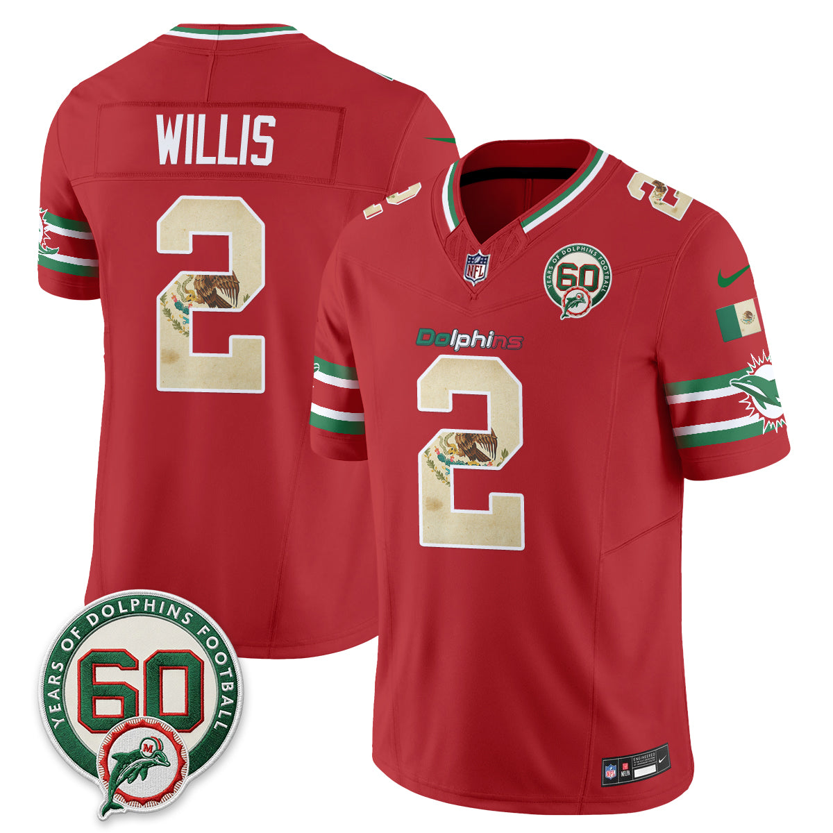 Miami Dolphins Mexico Edition Vapor Jersey - Stitched