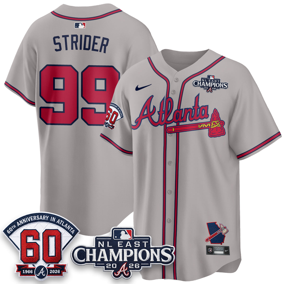 Atlanta Braves 2026 NL East Champs Vapor Jersey - Stitched