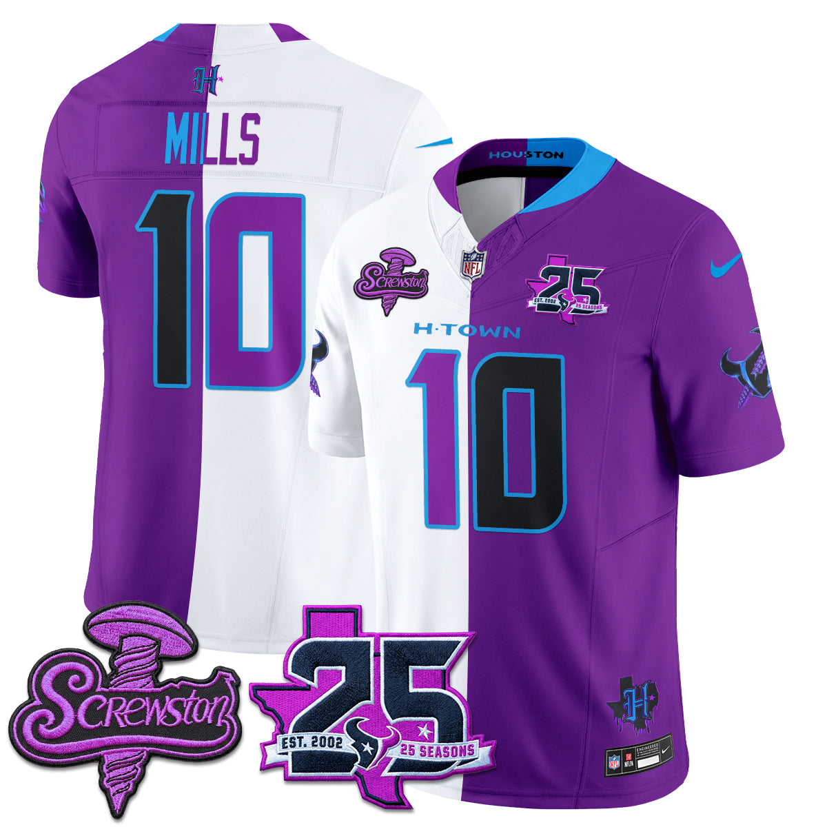 Houston Texans DJ Screw Split Vapor Jersey - Stitched