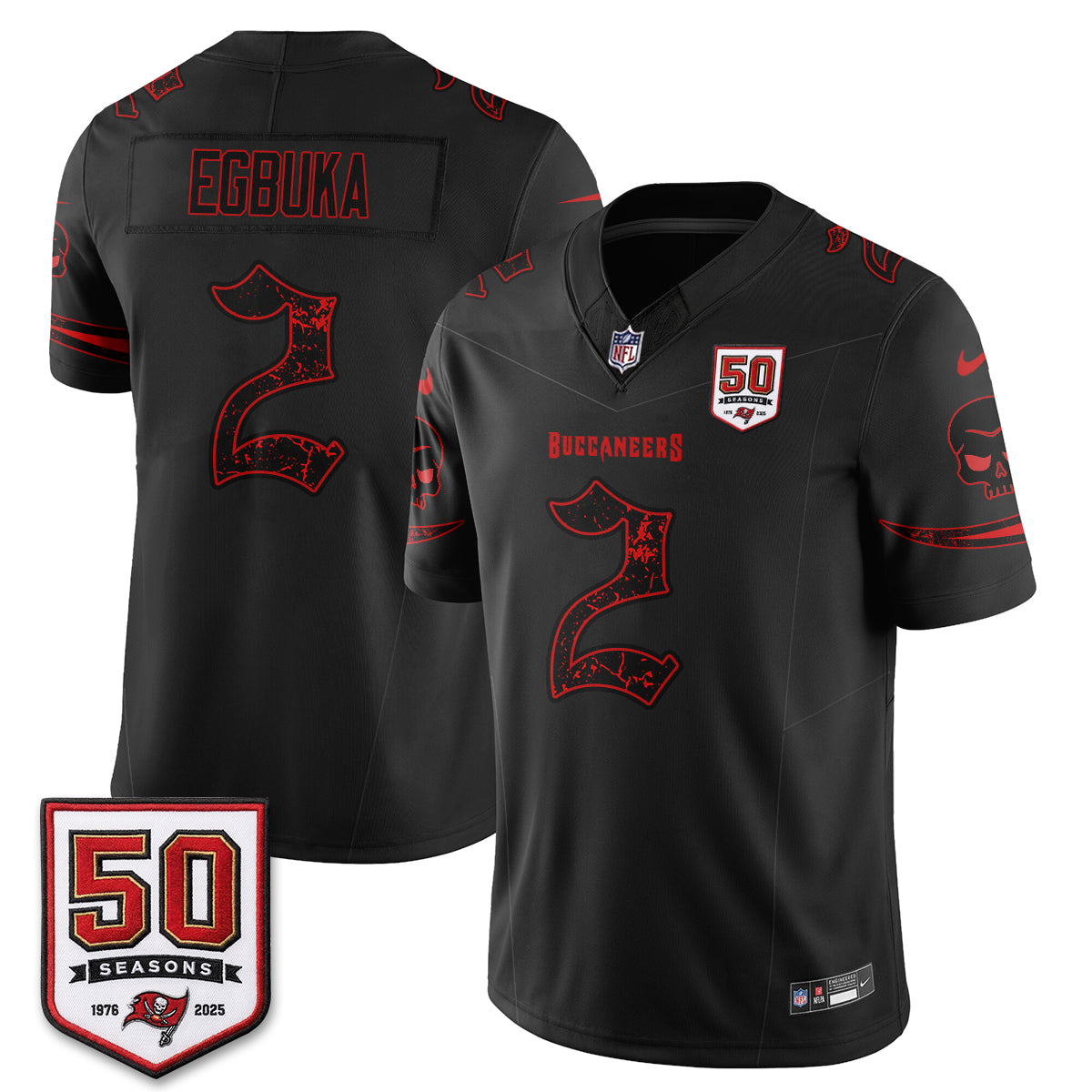 Tampa Bay Buccaneers Skull 50 Seasons Edition Vapor Jersey - Stitched