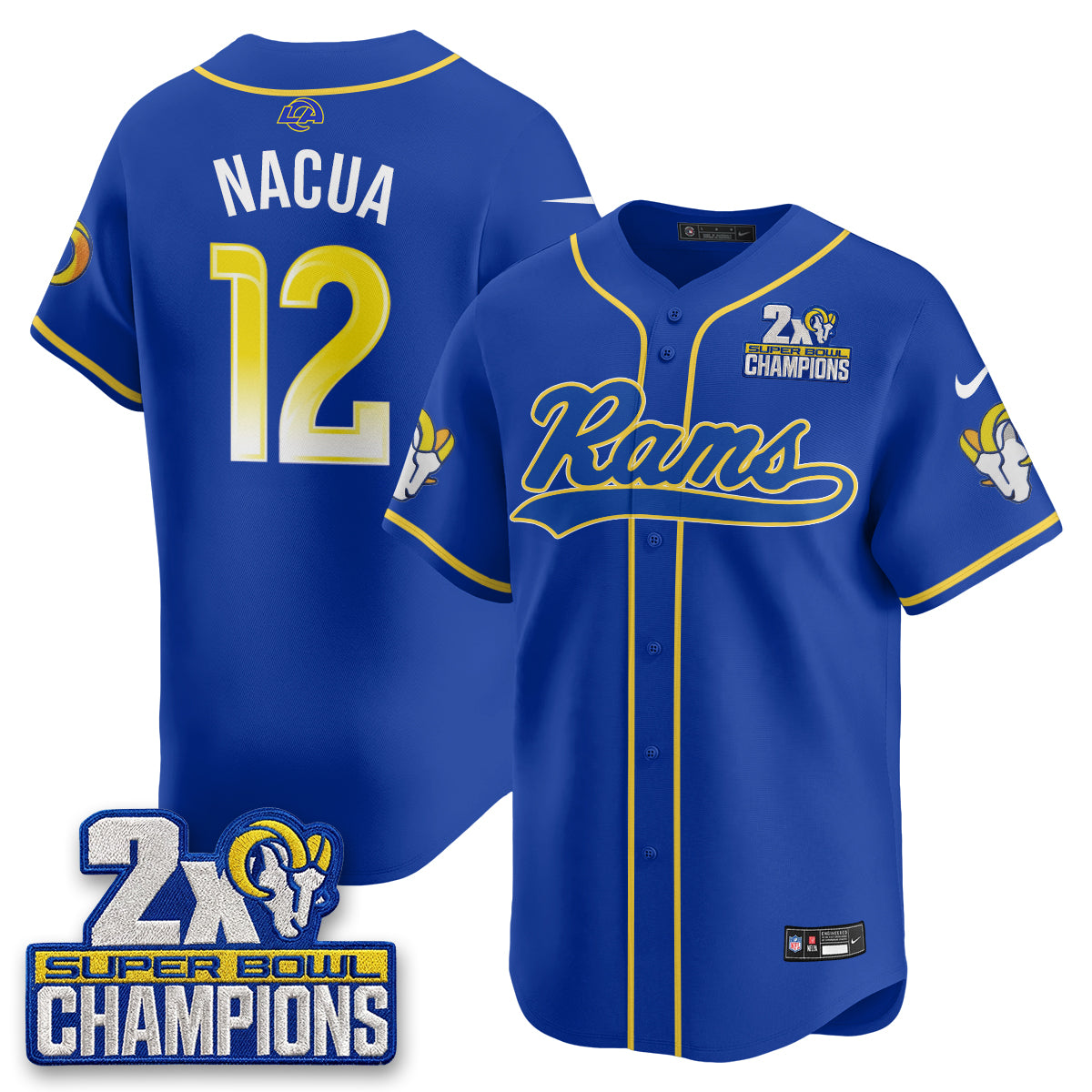 Los Angeles Rams 2X Champs Rivalries Baseball Vapor Jersey - Stitched
