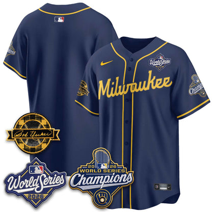 Milwaukee Brewers 2026 WS Champions - Bob Uecker Patch Vapor Jersey - Stitched