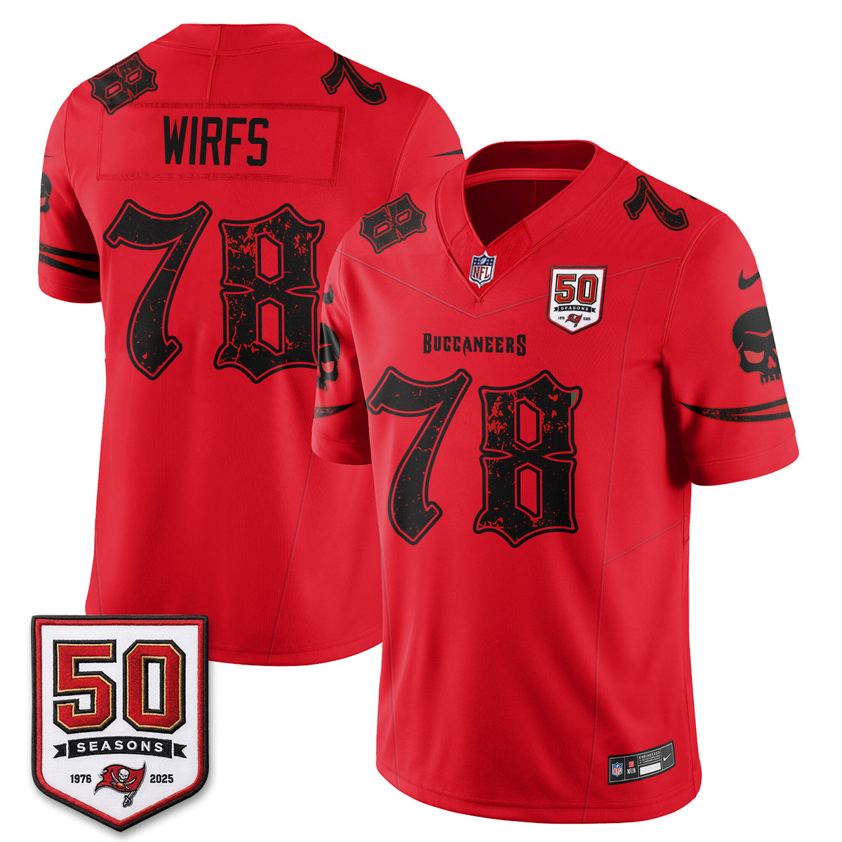 Tampa Bay Buccaneers Skull 50 Seasons Edition Vapor Jersey - Stitched