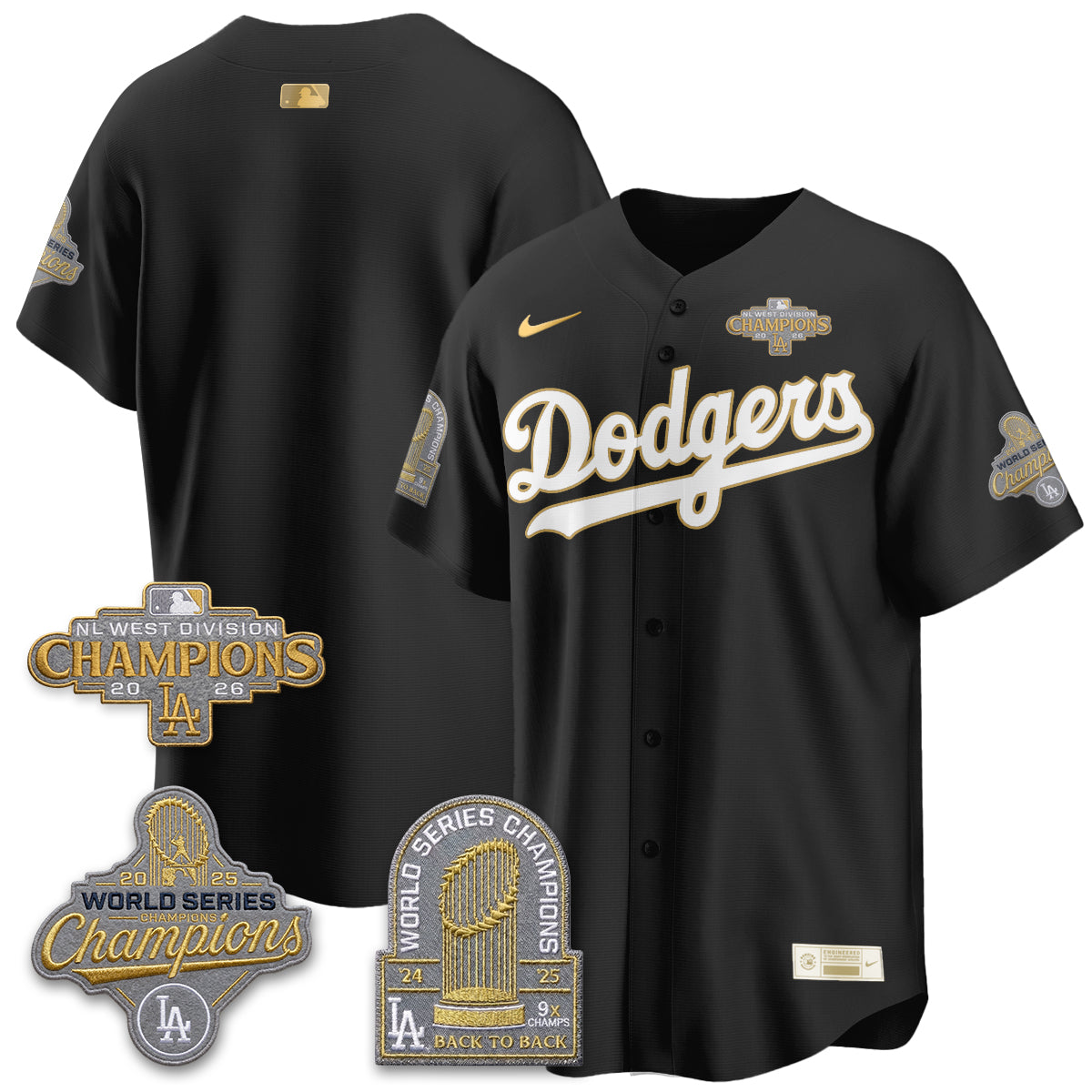 Los Angeles Dodgers 2026 NL West Champs Gold Vapor Jersey- Stitched