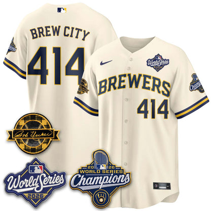 Milwaukee Brewers 2026 WS Champions - Bob Uecker Patch Vapor Jersey - Stitched