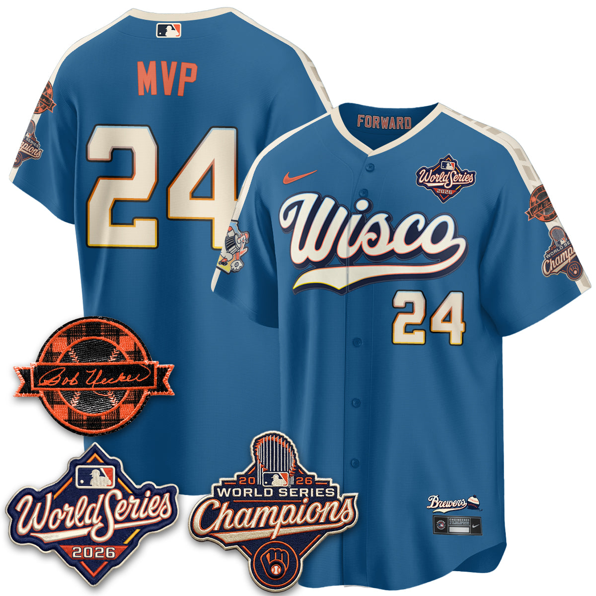 Milwaukee Brewers 2026 WS Champions - Bob Uecker Patch Vapor Jersey - Stitched