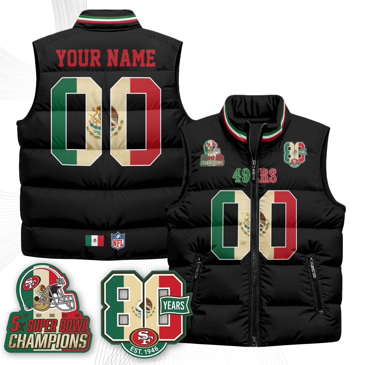SF Mexico Style Custom Puffer Vest - Printed