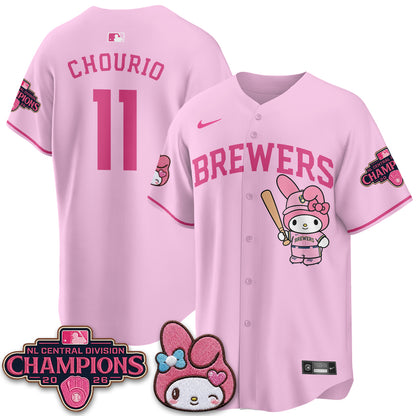 Milwaukee Brewers NL Central Champs x Pink Sanrio Friend  Vapor Jersey - Stitched