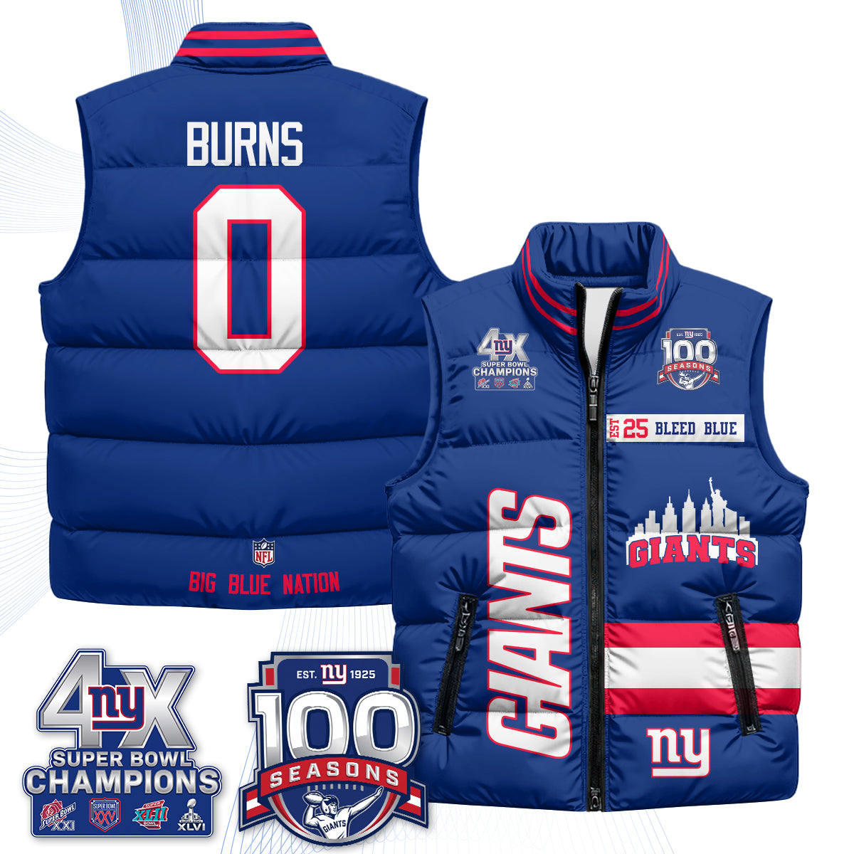 NYG 4X Champs S.Bowl Puffer Vest - Printed